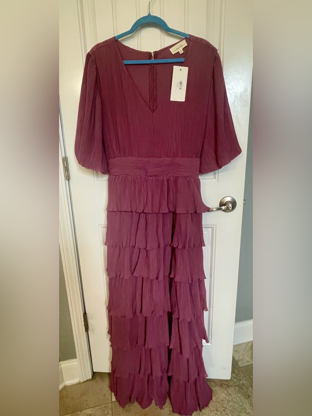 Women's Plum Tiered V-Neck Maxi Dress